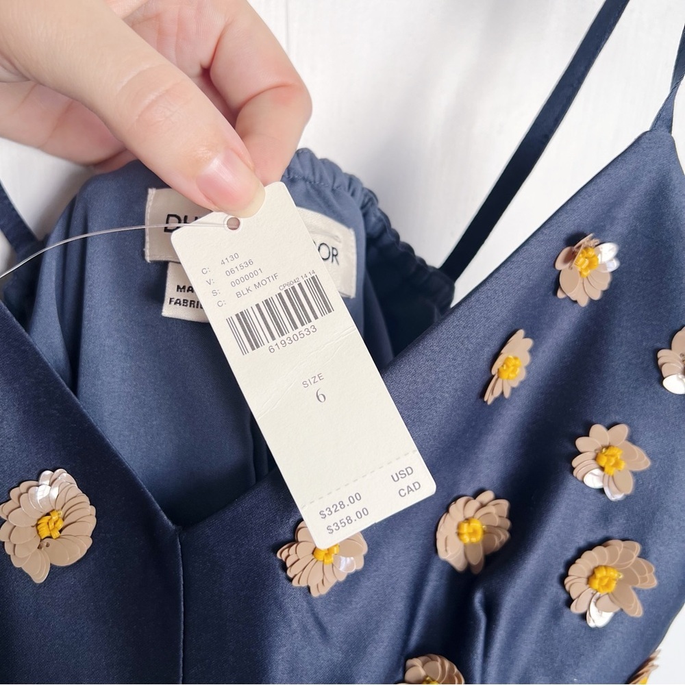 Dhruv Kapoor • Anthropologie Calysta Dress navy blue satin midi sequin floral - Picture 5 of 13